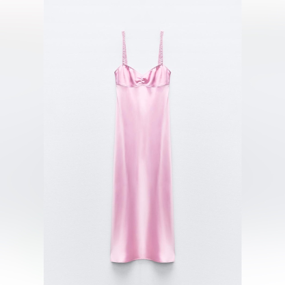 Zara satin effect midi slip dress Pink